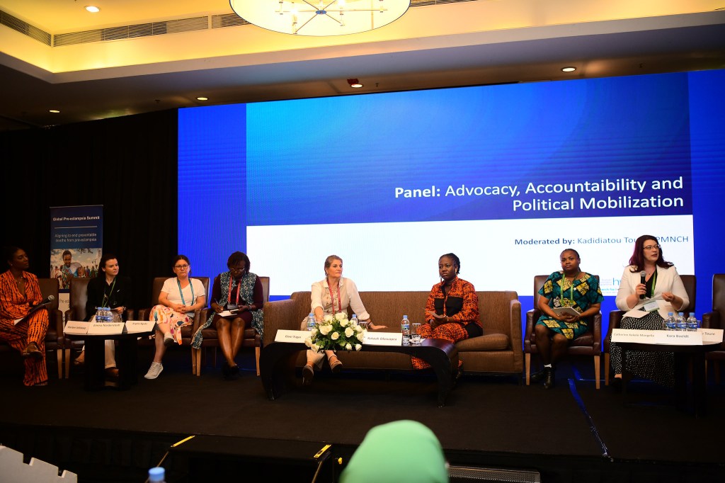 Paneldiskussion med företrädare för patientorganisationer och kvinnoorganisationer under Global Preeclampsia Summit i Kigali i maj 2026.